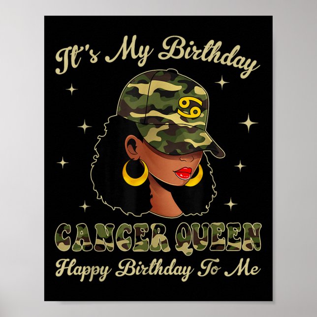 Cancer Queen Loc'd Black Woman Camo Cap Zodiac Sig Poster (Framsidan)