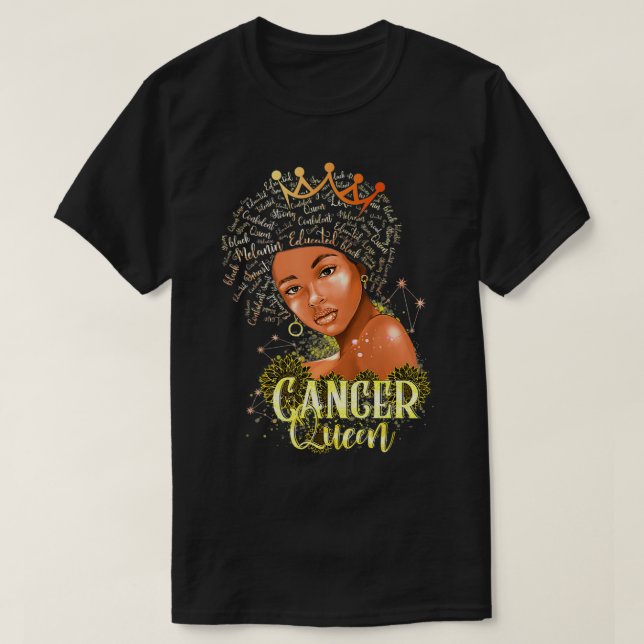 Cancer Queen Strong Smart Afro Melanin Gift Black T Shirt (Design framsida)