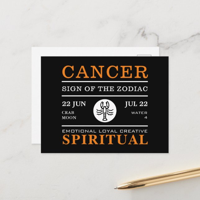 Cancer Sign of the Zodiac, Astrological Vykort (Fram/Back In Situ)