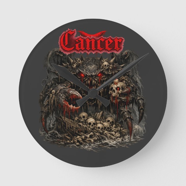 Cancer - Skelettsentineln av röda skuggor Rund Klocka (Framsida)