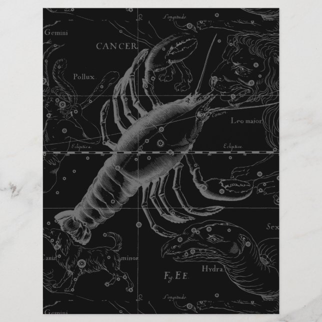 Cancer stjärnbild Hevelius 1690 på svart (Framsida)