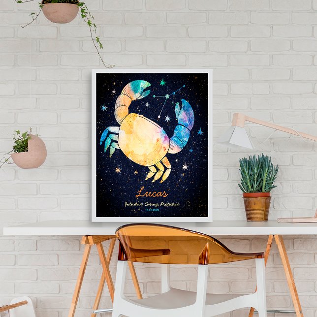 Cancer stjärnbild Zodiac Vattenfärg Stjärna Galax Poster (Skapare uppladdad)