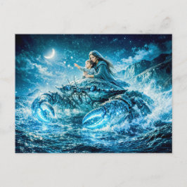 Cancer Stjärntecken med Mor och Barn som sträcker  Vykort