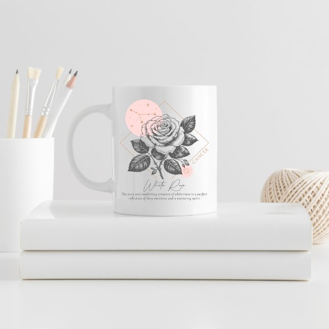 Cancer Stjärntecken Vit Ros Blommig Astrologi Föde Kaffemugg (Zodiac Cancer Coffee Mug White Rose Constellation Gift)