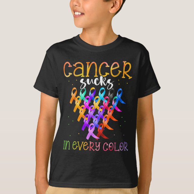 Cancer suger i alla färger band stöder hopp t shirt (Framsida)