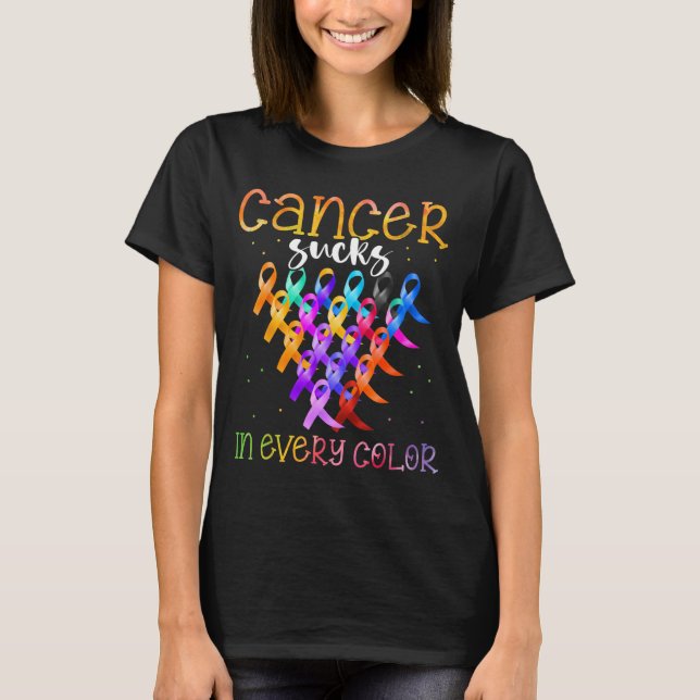 Cancer suger i alla färger band stöder hopp t shirt (Framsida)