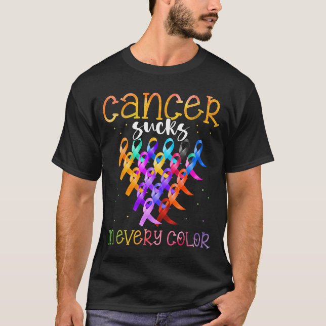 Cancer suger i alla färger band stöder hopp t shirt (Framsida)