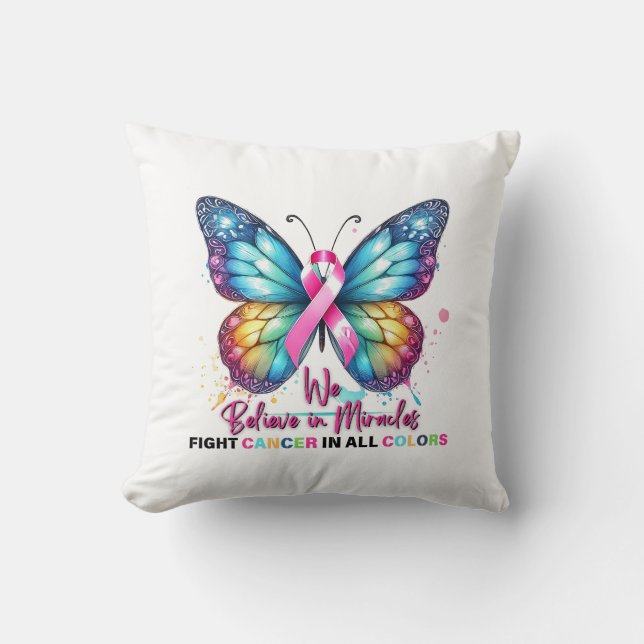 Cancer Support Gift, Fight Cancer, Butterfly Kudde (Framsida)