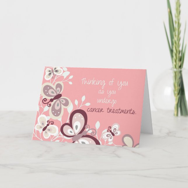 Cancer Support Thinking of You, Butterflies, Rosa Kort (Framsida)