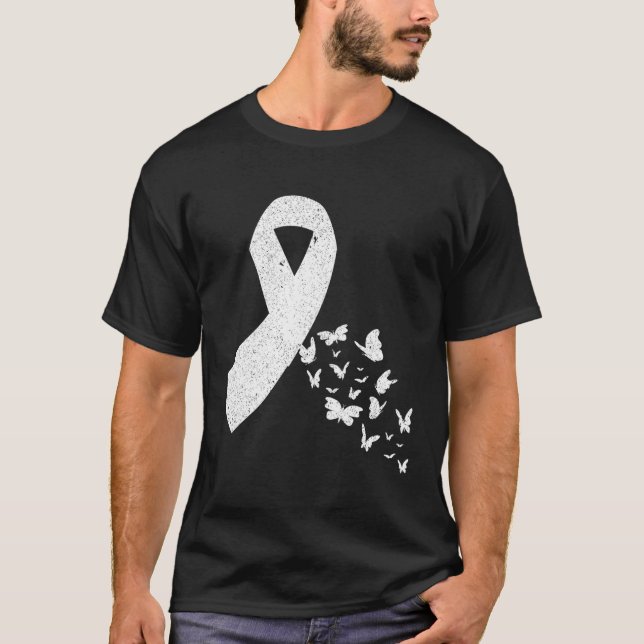 Cancer Survivor Butterfly White Ribbon Lung Cancer T Shirt (Framsida)