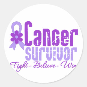 Cancer Survivor Lavender Flower Ribbon Runt Klistermärke