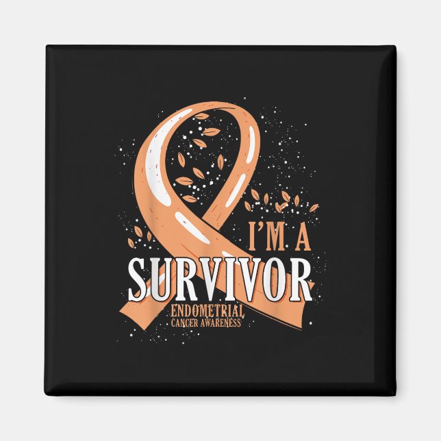 Cancer Survivor Peach Ribbon Endometrial Cancer Aw Magnet (Framsidan)