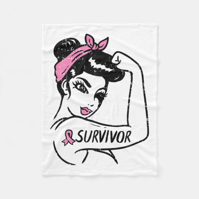 Cancer Survivor Rosie Riveter Rosa Awareness Kvinn Fleecefilt (Framsidan)