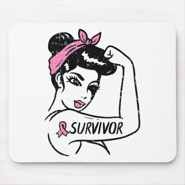 Cancer Survivor Rosie Riveter Rosa Awareness Kvinn Musmatta (Framsidan)