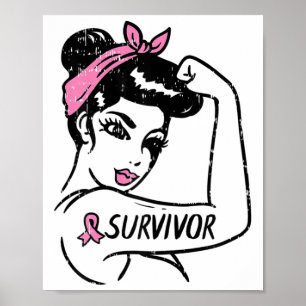 Cancer Survivor Rosie Riveter Rosa Awareness Kvinn Poster