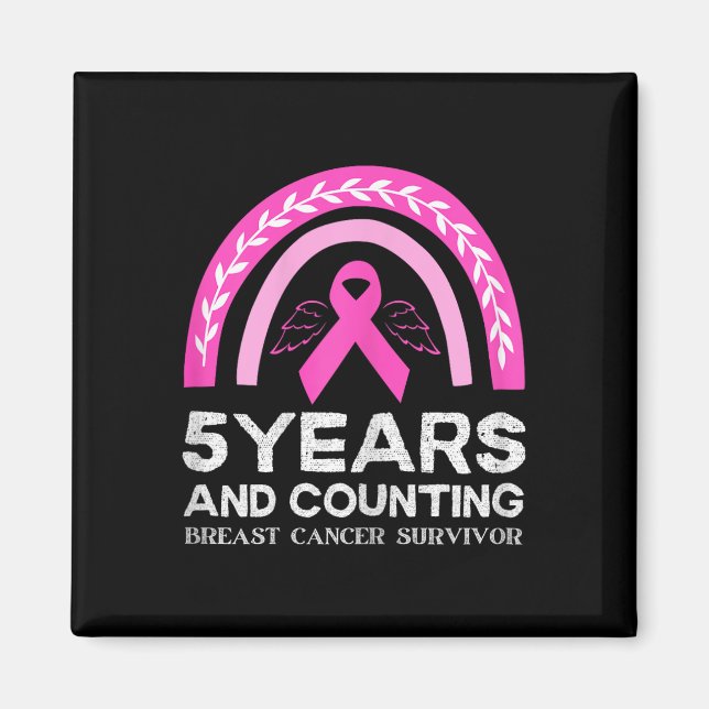 Cancer Survivor Tee 5 års Cancer Free Rosa Rainb Magnet (Framsidan)