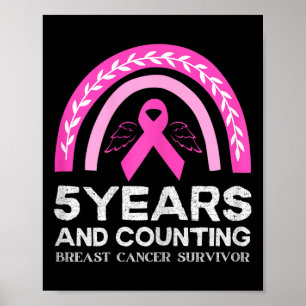 Cancer Survivor Tee 5 års Cancer Free Rosa Rainb Poster