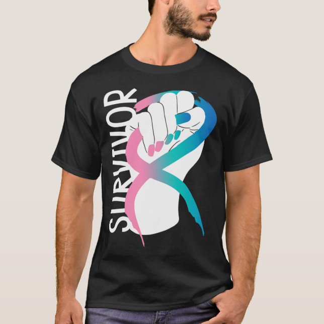 Cancer Survivor Thyroid Cancer Awareness Månad T Shirt (Framsida)
