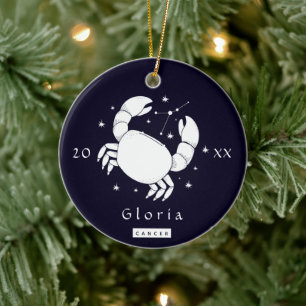 Cancer Symbol Zodiac Birthday Stjärntecken Namn År Julgransprydnad Keramik