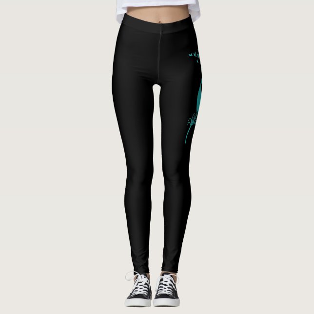 Cancer Teal Ribbon Feather Birds Leggings (Framsida)