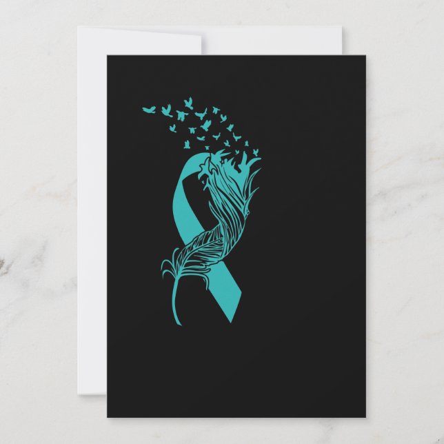 Cancer Teal Ribbon Feather Birds Spara Datumet (Framsida)
