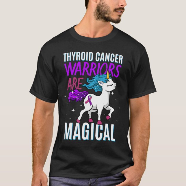 Cancer Warrior Magic Unicorn Lila Teal and Pin T Shirt (Framsida)