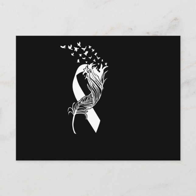 Cancer White Ribbon Feather Birds Inbjudan Vykort (Framsida)