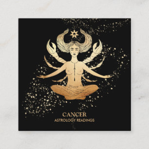 *~* CANCER Zodiac Astrology Läser Guld och svart Fyrkantigt Visitkort