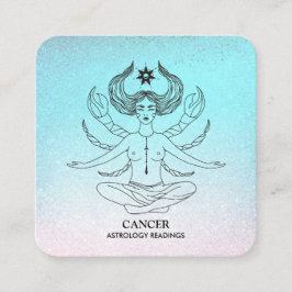 *~* CANCER - Zodiac Astrology Reading Aqua Glitter Fyrkantigt Visitkort