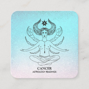 *~* CANCER - Zodiac Astrology Reading Aqua Glitter Fyrkantigt Visitkort