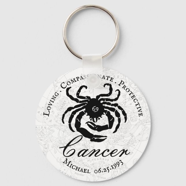 Cancer Zodiac Astrology Traits Black White Anpassn Nyckelring (Framsida)