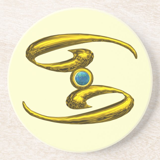 CANCER ZODIAC BIRTHDAY JEWEL Blue Opale,Cream Underlägg Sandsten (Framsidan)