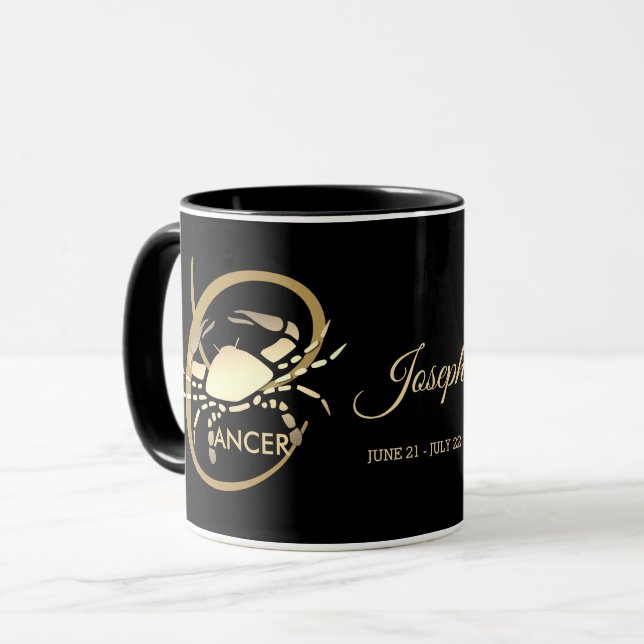 Cancer ♋ Zodiac Birthday Sign / Black and Guld Mugg (Framsida vänster)