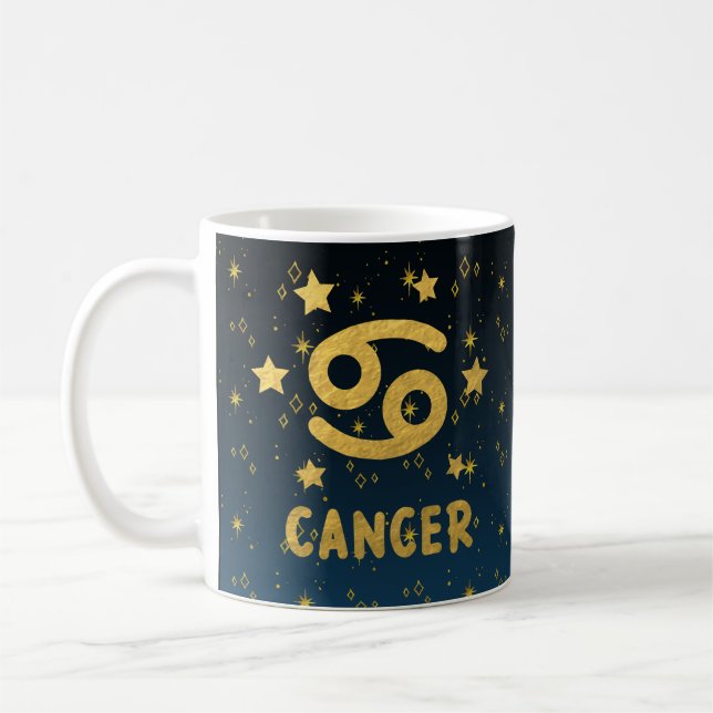 Cancer Zodiac Blue och Guld Astrology Mugg (Vänster)