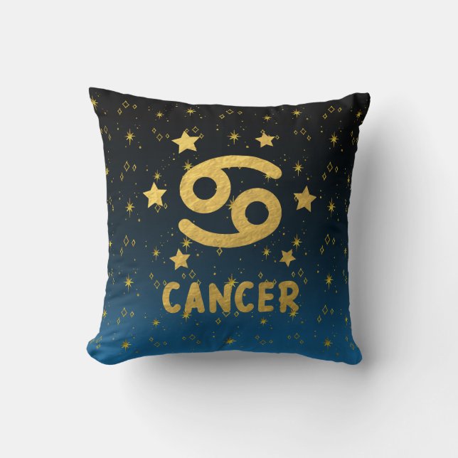 Cancer Zodiac Blue och Guld Dekorativ kudde (Framsida)