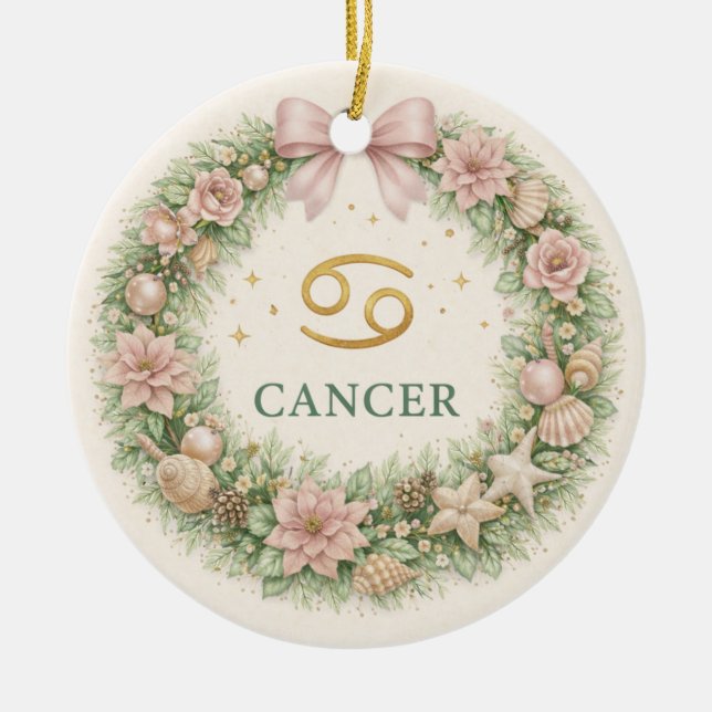 Cancer Zodiac Christmas Ornament – Winter Floral W (Framsidan)