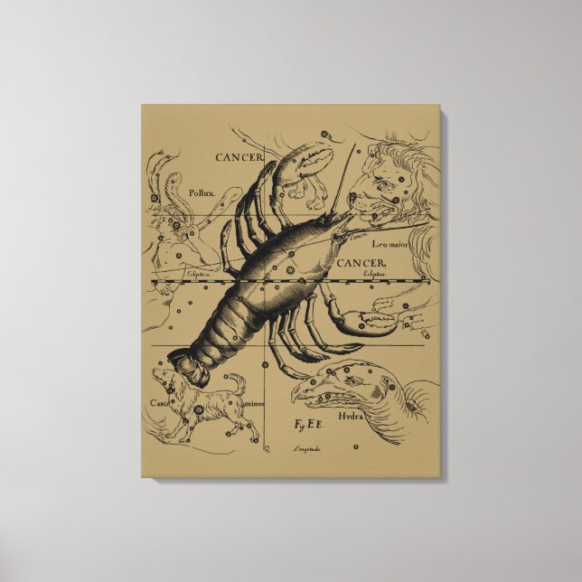 Cancer Zodiac Constellation by Hevelius 1690 Canvastryck (Framsida)