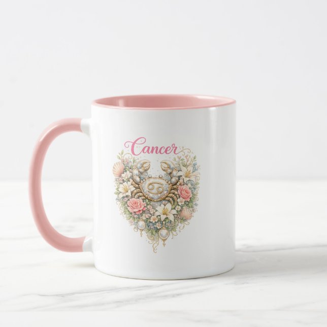 Cancer Zodiac Floral Heart Mug – Romantic Astrolog Mugg (Vänster)