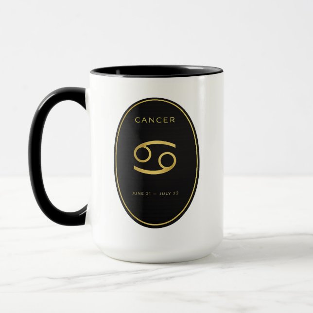 Cancer Zodiac Guld Oval Emblem Mugg | Lyxig Astrol (Vänster)
