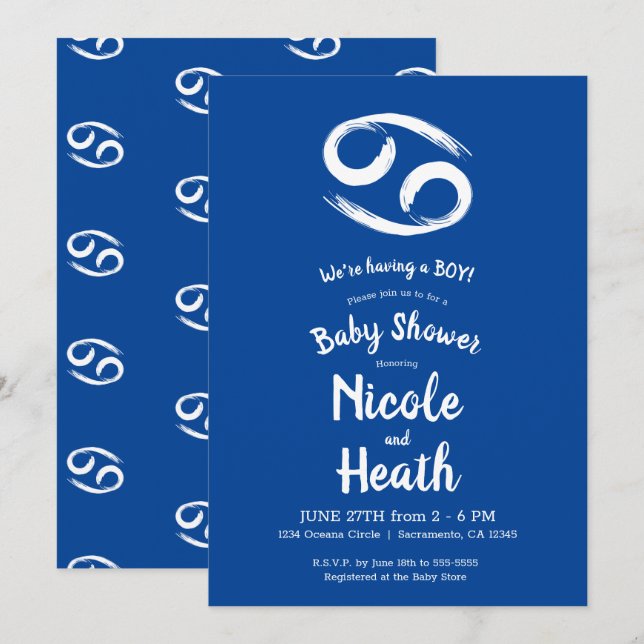 CANCER Zodiac June Juli Astrology Baby Shower Inbjudningar (Fram/baksida)