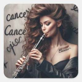 Cancer Zodiac Musician Clarinet Fyrkantigt Klistermärke