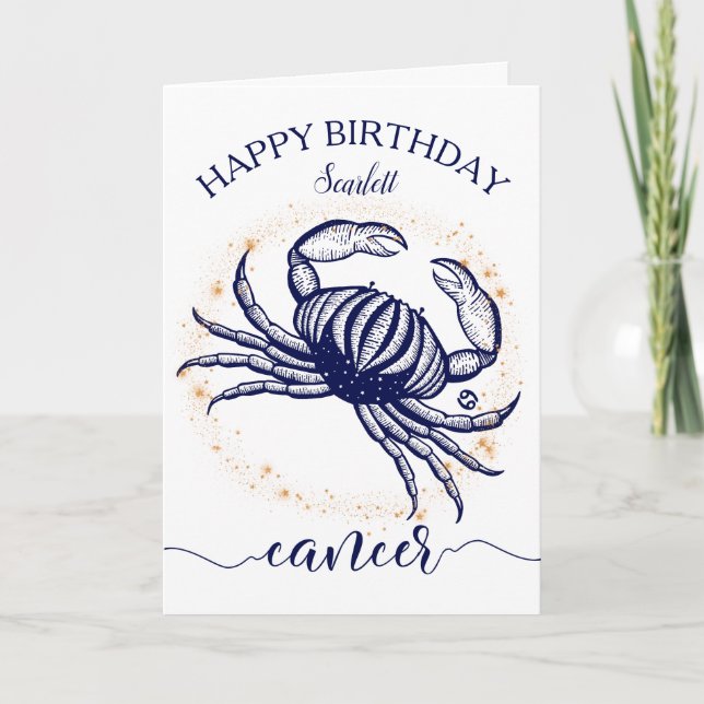 Cancer Zodiac Navy & Guld monokrome Birthday Card Kort (Framsida)