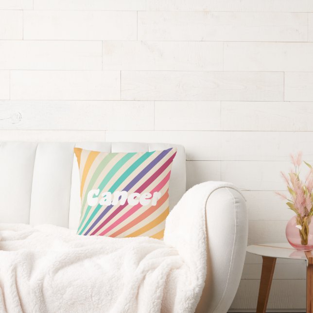 Cancer Zodiac Retro Rainbow Astrology Round Pillow Kudde (Soffa)