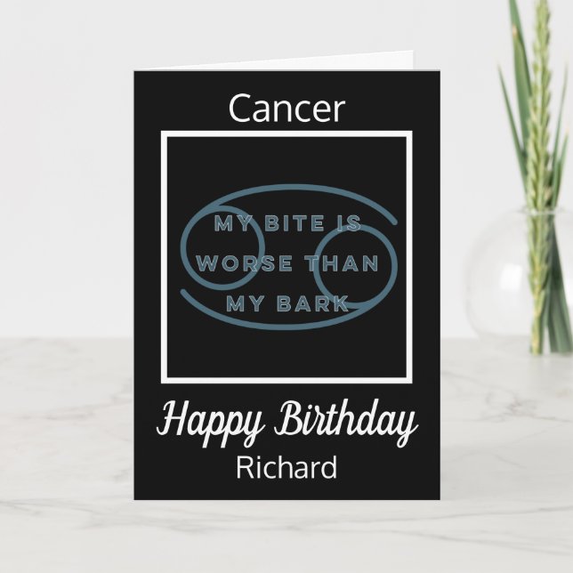 Cancer Zodiac-Roligt Citat i Black n White Birthda Kort (Framsida)