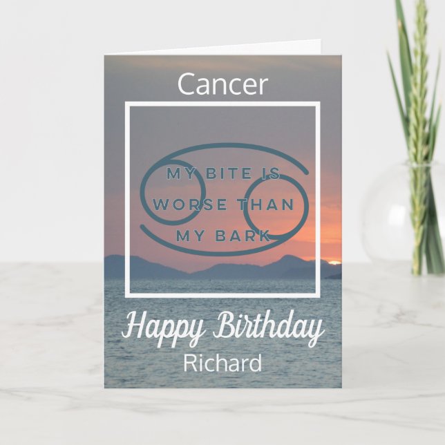 Cancer Zodiac Roligt Citat i blått och vitt födels Kort (Framsida)