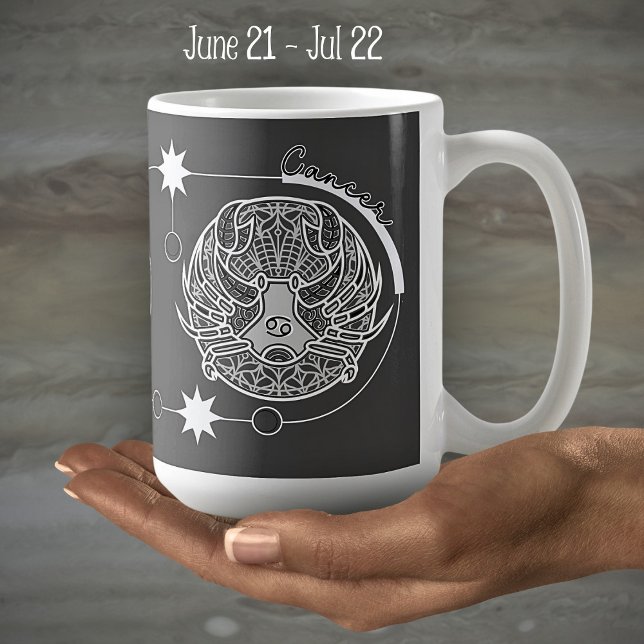 Cancer Zodiac Sign Astrology Mandala Grått White Kaffemugg (Skapare uppladdad)