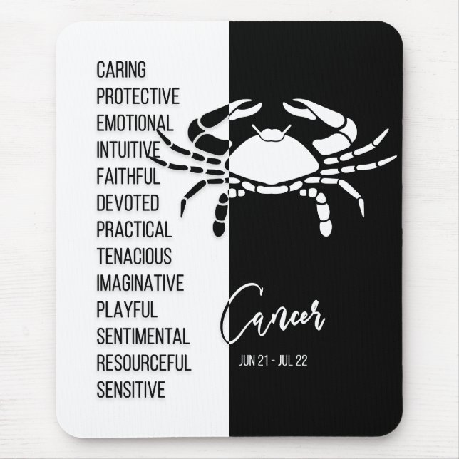 Cancer Zodiac Sign Mousepad, Black & White Musmatta (Framsidan)
