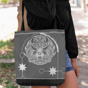 Cancer Zodiac Sign Silver White Grått Mandala Tygkasse