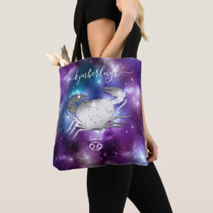 Cancer Zodiac Signera Cosmic Monogram Namn Lila Tygkasse