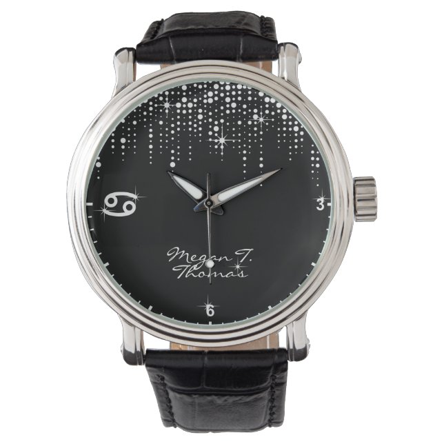 Cancer Zodiac-signering - droppar Glitter Rain Seq Armbandsur (Framsida)